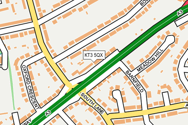 KT3 5QX map - OS OpenMap – Local (Ordnance Survey) KT3 5QX map - OS OpenMap – Local (Ordnance Survey)
