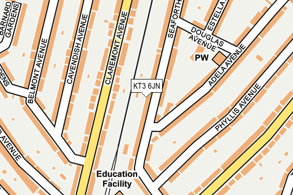 KT3 6JN map - OS OpenMap – Local (Ordnance Survey) KT3 6JN map - OS OpenMap – Local (Ordnance Survey)