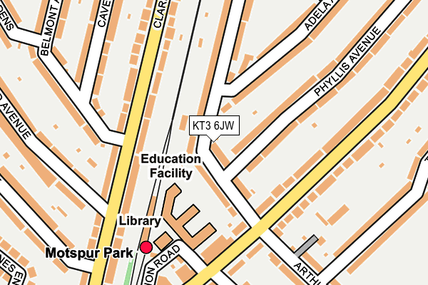 KT3 6JW map - OS OpenMap – Local (Ordnance Survey) KT3 6JW map - OS OpenMap – Local (Ordnance Survey)