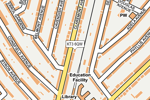 KT3 6QW map - OS OpenMap – Local (Ordnance Survey) KT3 6QW map - OS OpenMap – Local (Ordnance Survey)