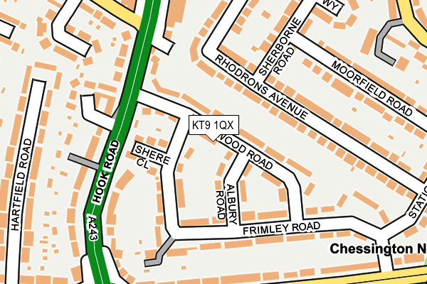 KT9 1QX map - OS OpenMap – Local (Ordnance Survey) KT9 1QX map - OS OpenMap – Local (Ordnance Survey)