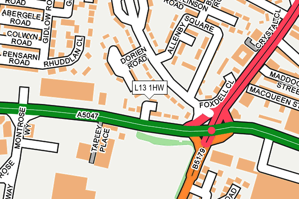 L13 1HW map - OS OpenMap – Local (Ordnance Survey)