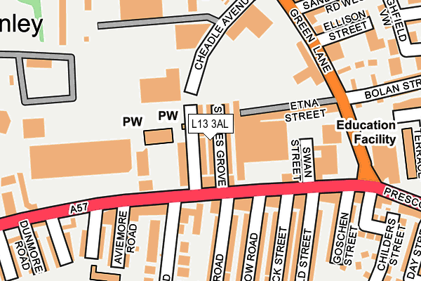 L13 3AL map - OS OpenMap – Local (Ordnance Survey) L13 3AL map - OS OpenMap – Local (Ordnance Survey)
