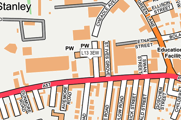 L13 3EW map - OS OpenMap – Local (Ordnance Survey) L13 3EW map - OS OpenMap – Local (Ordnance Survey)
