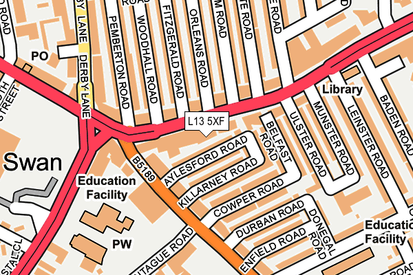 L13 5XF map - OS OpenMap – Local (Ordnance Survey) L13 5XF map - OS OpenMap – Local (Ordnance Survey)