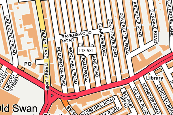 L13 5XL map - OS OpenMap – Local (Ordnance Survey) L13 5XL map - OS OpenMap – Local (Ordnance Survey)
