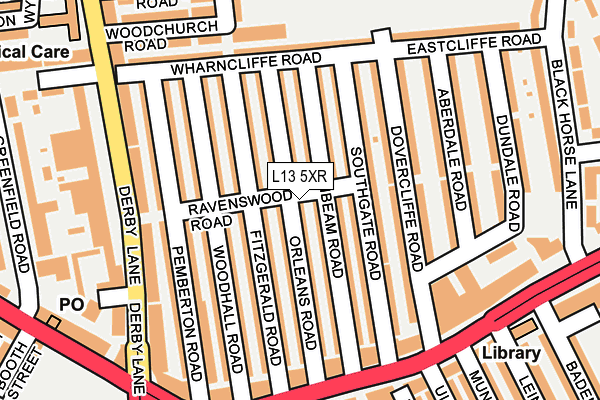 L13 5XR map - OS OpenMap – Local (Ordnance Survey) L13 5XR map - OS OpenMap – Local (Ordnance Survey)