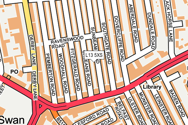 L13 5XS map - OS OpenMap – Local (Ordnance Survey) L13 5XS map - OS OpenMap – Local (Ordnance Survey)