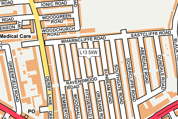 L13 5XW map - OS OpenMap – Local (Ordnance Survey) L13 5XW map - OS OpenMap – Local (Ordnance Survey)
