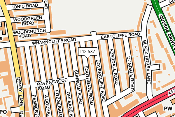 L13 5XZ map - OS OpenMap – Local (Ordnance Survey) L13 5XZ map - OS OpenMap – Local (Ordnance Survey)