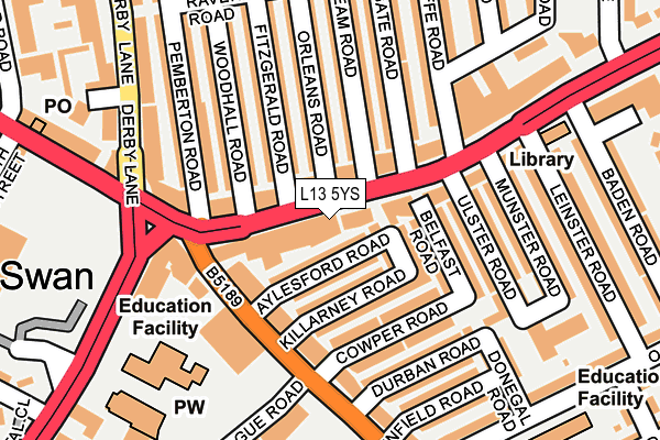 L13 5YS map - OS OpenMap – Local (Ordnance Survey) L13 5YS map - OS OpenMap – Local (Ordnance Survey)