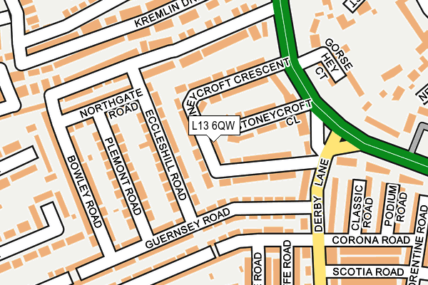 L13 6QW map - OS OpenMap – Local (Ordnance Survey) L13 6QW map - OS OpenMap – Local (Ordnance Survey)