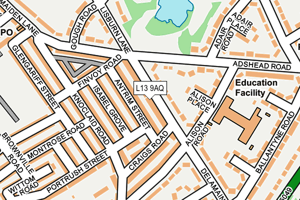 L13 9AQ map - OS OpenMap – Local (Ordnance Survey) L13 9AQ map - OS OpenMap – Local (Ordnance Survey)