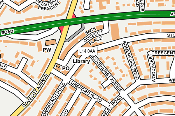 L14 0AA map - OS OpenMap – Local (Ordnance Survey) L14 0AA map - OS OpenMap – Local (Ordnance Survey)