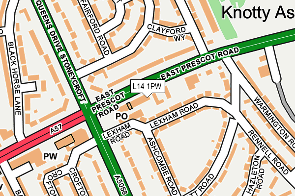 L14 1PW map - OS OpenMap – Local (Ordnance Survey)