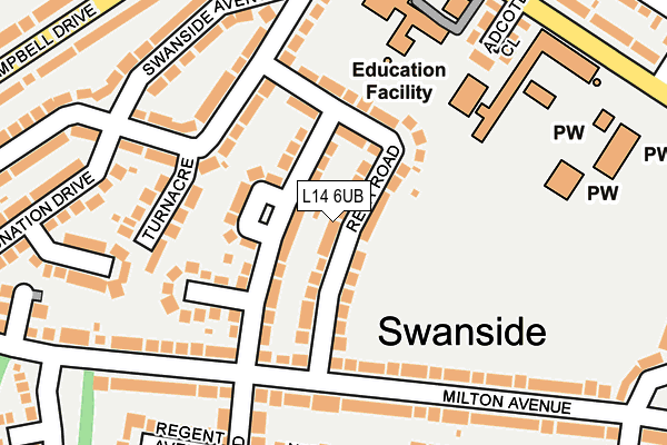 L14 6UB map - OS OpenMap – Local (Ordnance Survey) L14 6UB map - OS OpenMap – Local (Ordnance Survey)