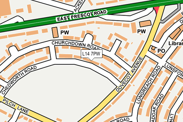 L14 7PW map - OS OpenMap – Local (Ordnance Survey) L14 7PW map - OS OpenMap – Local (Ordnance Survey)