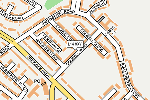 L14 8XY map - OS OpenMap – Local (Ordnance Survey) L14 8XY map - OS OpenMap – Local (Ordnance Survey)