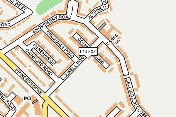 L14 8XZ map - OS OpenMap – Local (Ordnance Survey) L14 8XZ map - OS OpenMap – Local (Ordnance Survey)