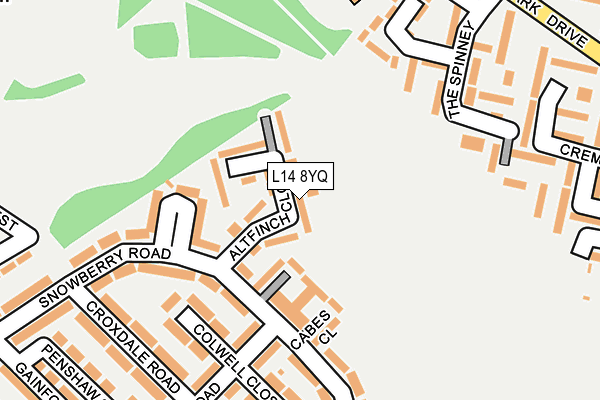 L14 8YQ map - OS OpenMap – Local (Ordnance Survey) L14 8YQ map - OS OpenMap – Local (Ordnance Survey)