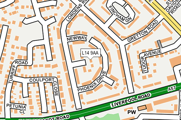 L14 9AA map - OS OpenMap – Local (Ordnance Survey) L14 9AA map - OS OpenMap – Local (Ordnance Survey)