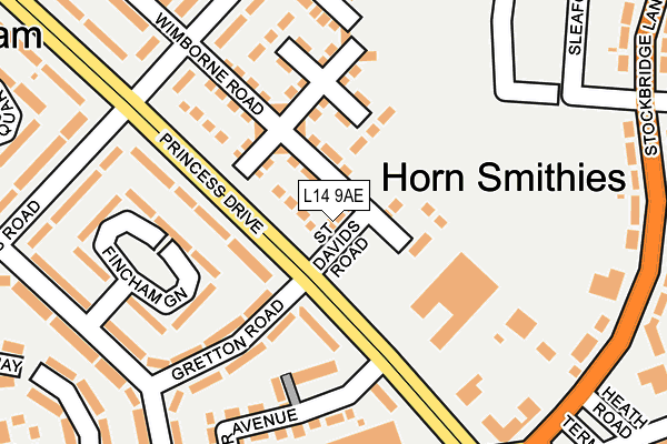 L14 9AE map - OS OpenMap – Local (Ordnance Survey) L14 9AE map - OS OpenMap – Local (Ordnance Survey)