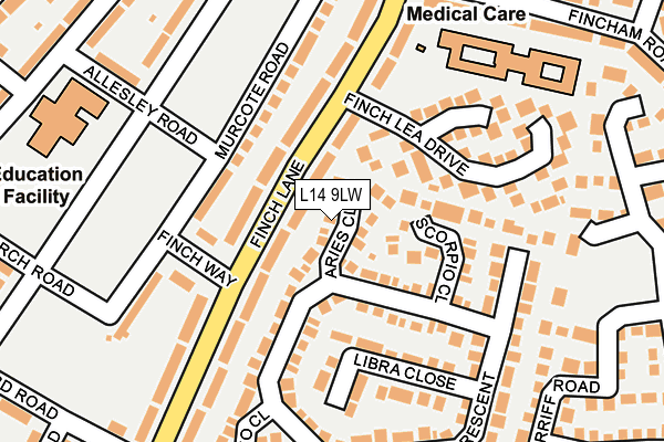 L14 9LW map - OS OpenMap – Local (Ordnance Survey) L14 9LW map - OS OpenMap – Local (Ordnance Survey)