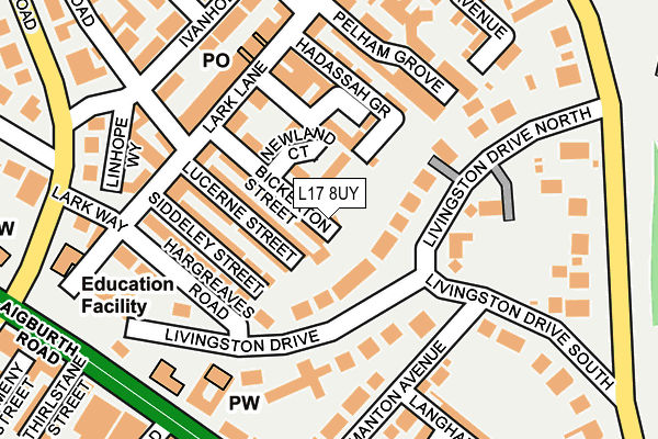 L17 8UY map - OS OpenMap – Local (Ordnance Survey) L17 8UY map - OS OpenMap – Local (Ordnance Survey)