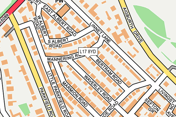 L17 8YD map - OS OpenMap – Local (Ordnance Survey) L17 8YD map - OS OpenMap – Local (Ordnance Survey)