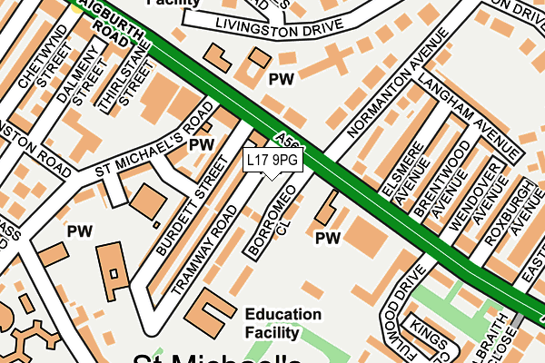 L17 9PG map - OS OpenMap – Local (Ordnance Survey) L17 9PG map - OS OpenMap – Local (Ordnance Survey)
