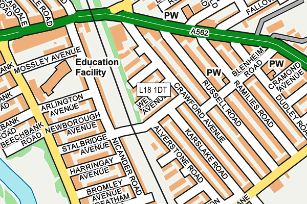 L18 1DT map - OS OpenMap – Local (Ordnance Survey) L18 1DT map - OS OpenMap – Local (Ordnance Survey)