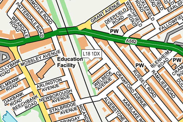 L18 1DX map - OS OpenMap – Local (Ordnance Survey) L18 1DX map - OS OpenMap – Local (Ordnance Survey)