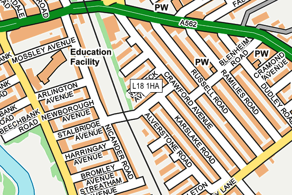 L18 1HA map - OS OpenMap – Local (Ordnance Survey) L18 1HA map - OS OpenMap – Local (Ordnance Survey)