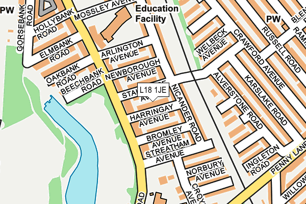 L18 1JE map - OS OpenMap – Local (Ordnance Survey)
