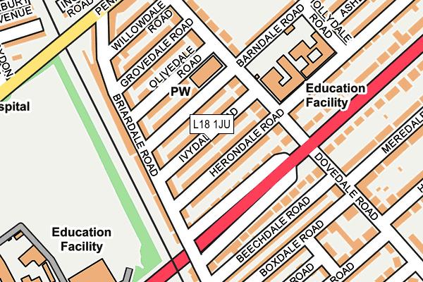 L18 1JU map - OS OpenMap – Local (Ordnance Survey) L18 1JU map - OS OpenMap – Local (Ordnance Survey)