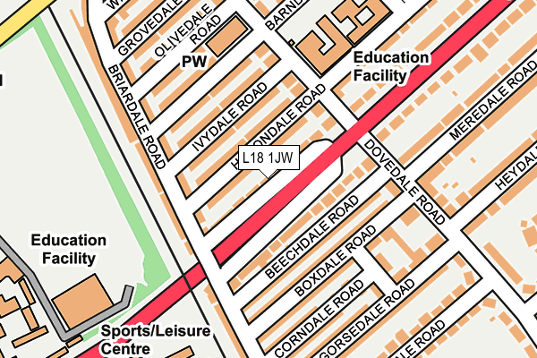 L18 1JW map - OS OpenMap – Local (Ordnance Survey) L18 1JW map - OS OpenMap – Local (Ordnance Survey)