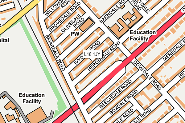 L18 1JY map - OS OpenMap – Local (Ordnance Survey) L18 1JY map - OS OpenMap – Local (Ordnance Survey)