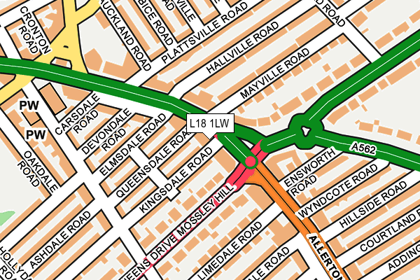 L18 1LW map - OS OpenMap – Local (Ordnance Survey) L18 1LW map - OS OpenMap – Local (Ordnance Survey)