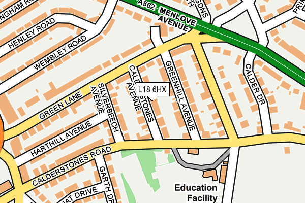 L18 6HX map - OS OpenMap – Local (Ordnance Survey)