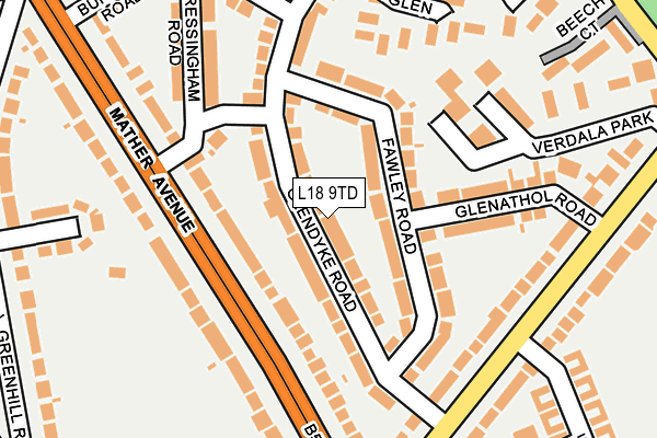 L18 9TD map - OS OpenMap – Local (Ordnance Survey) L18 9TD map - OS OpenMap – Local (Ordnance Survey)