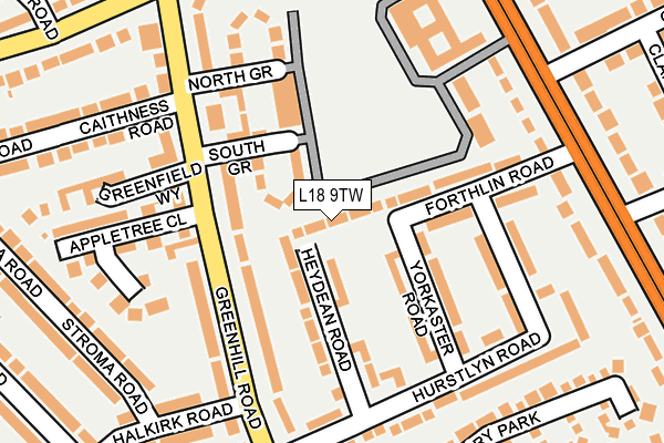 L18 9TW map - OS OpenMap – Local (Ordnance Survey) L18 9TW map - OS OpenMap – Local (Ordnance Survey)