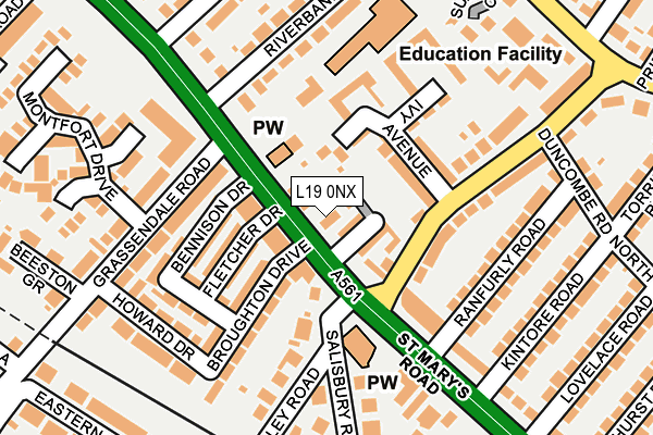 L19 0NX map - OS OpenMap – Local (Ordnance Survey) L19 0NX map - OS OpenMap – Local (Ordnance Survey)