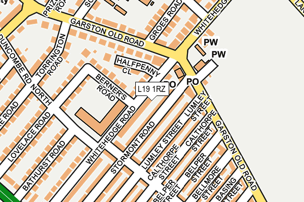 L19 1RZ map - OS OpenMap – Local (Ordnance Survey) L19 1RZ map - OS OpenMap – Local (Ordnance Survey)