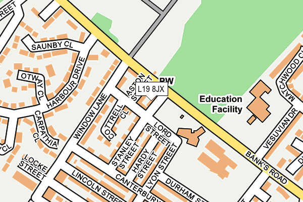 L19 8JX map - OS OpenMap – Local (Ordnance Survey) L19 8JX map - OS OpenMap – Local (Ordnance Survey)