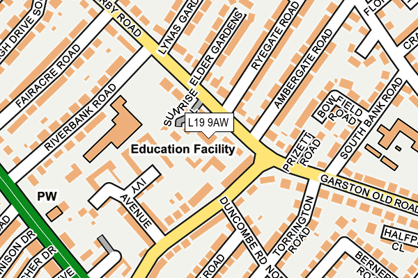 L19 9AW map - OS OpenMap – Local (Ordnance Survey) L19 9AW map - OS OpenMap – Local (Ordnance Survey)