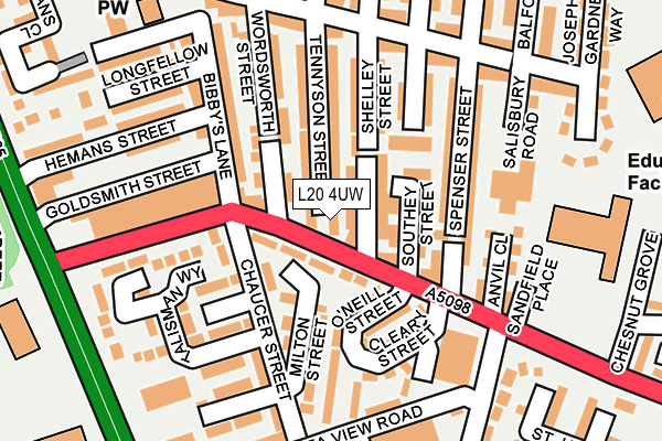 L20 4UW map - OS OpenMap – Local (Ordnance Survey) L20 4UW map - OS OpenMap – Local (Ordnance Survey)