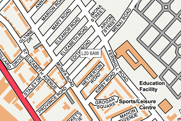 L20 6AW map - OS OpenMap – Local (Ordnance Survey) L20 6AW map - OS OpenMap – Local (Ordnance Survey)