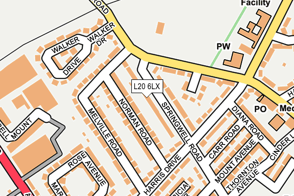 L20 6LX map - OS OpenMap – Local (Ordnance Survey) L20 6LX map - OS OpenMap – Local (Ordnance Survey)