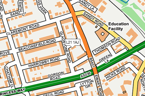 L21 1AJ map - OS OpenMap – Local (Ordnance Survey)