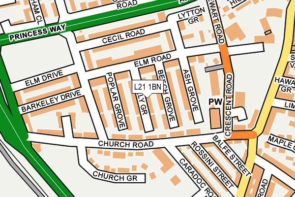 L21 1BN map - OS OpenMap – Local (Ordnance Survey)